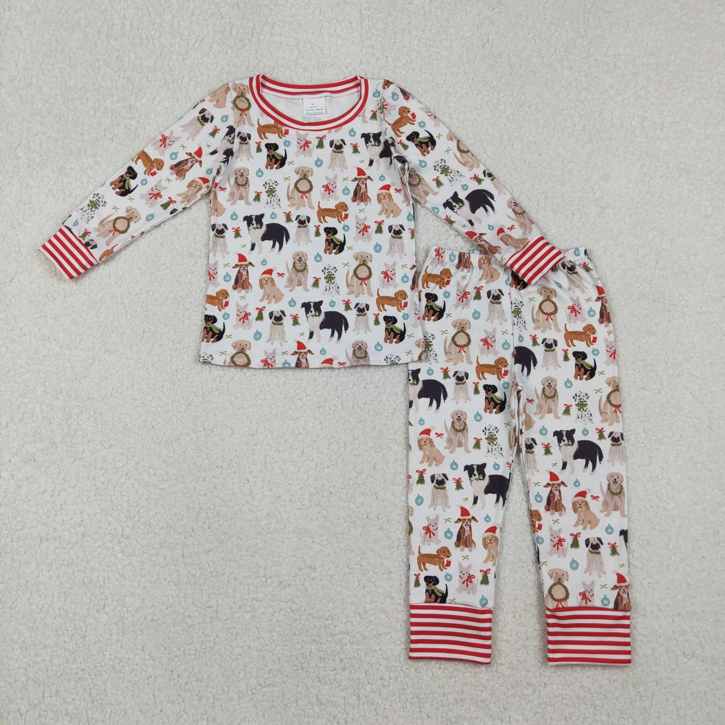 GLP2193 Christmas cute cartoon dogs bows long sleeve pants girls pajamas