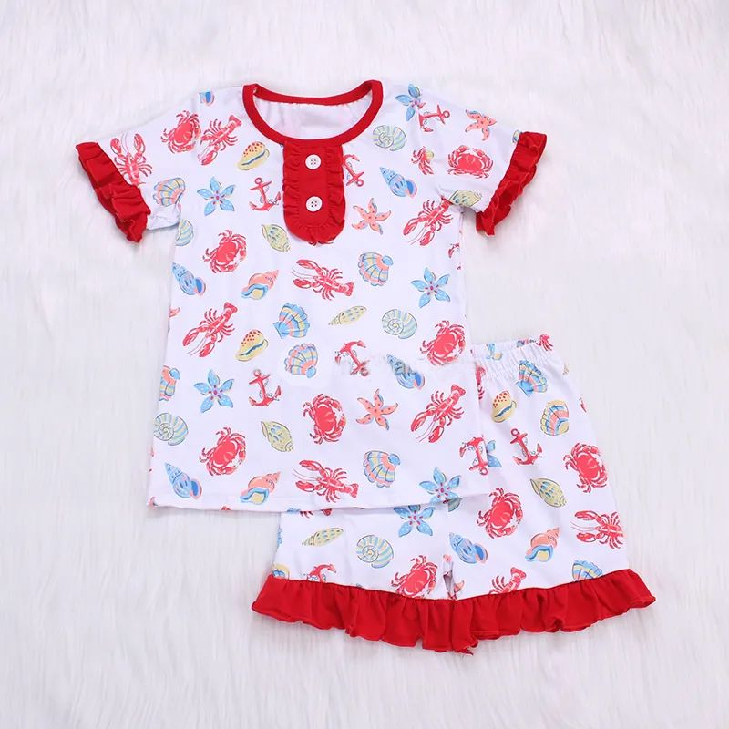 preorder GSSO0691 Crayfish shell red short sleeve shorts girls pajamas