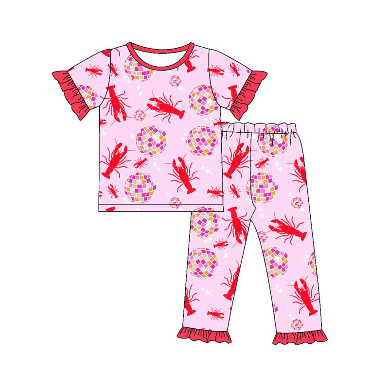 custom moq 5 Crayfish Light Pink Short Sleeve Pants Girls Pajamas