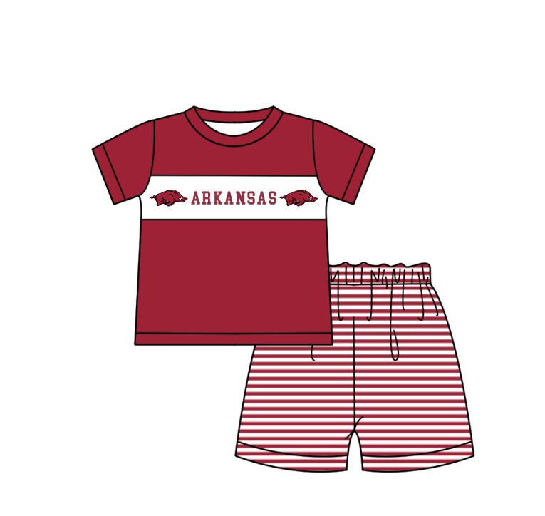 Custom Moq 3 Football Team Arkansas Red Short Sleeve Shorts Boys Set