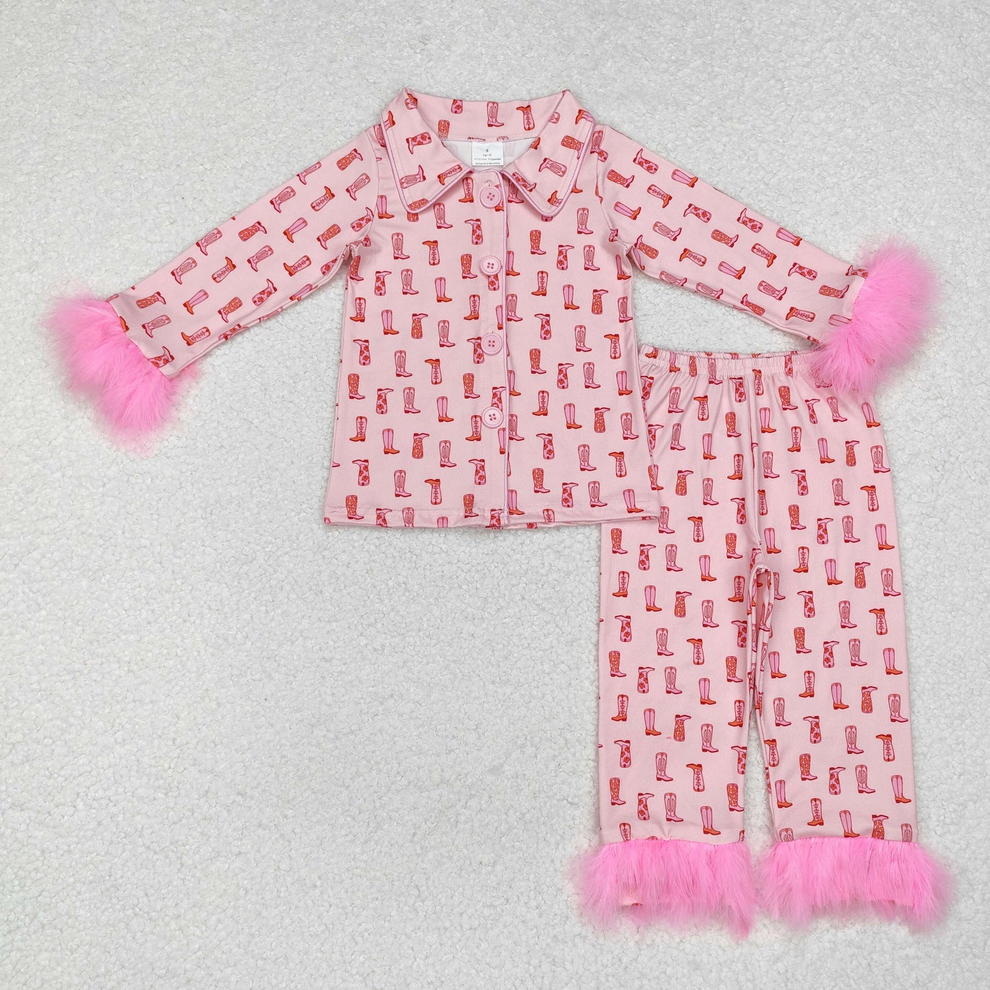 GLP1868 Western cute boots pink long sleeve pants girls fur pajamas