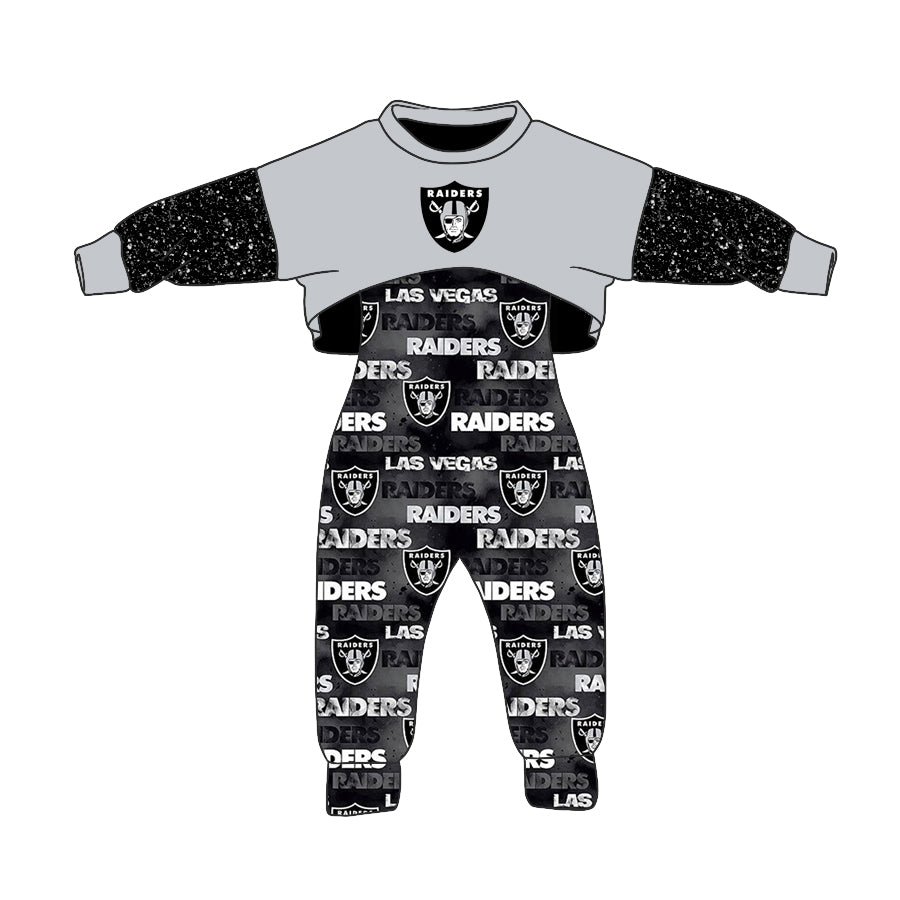 custom raiders grey black long sleeve jumpsuits girls set