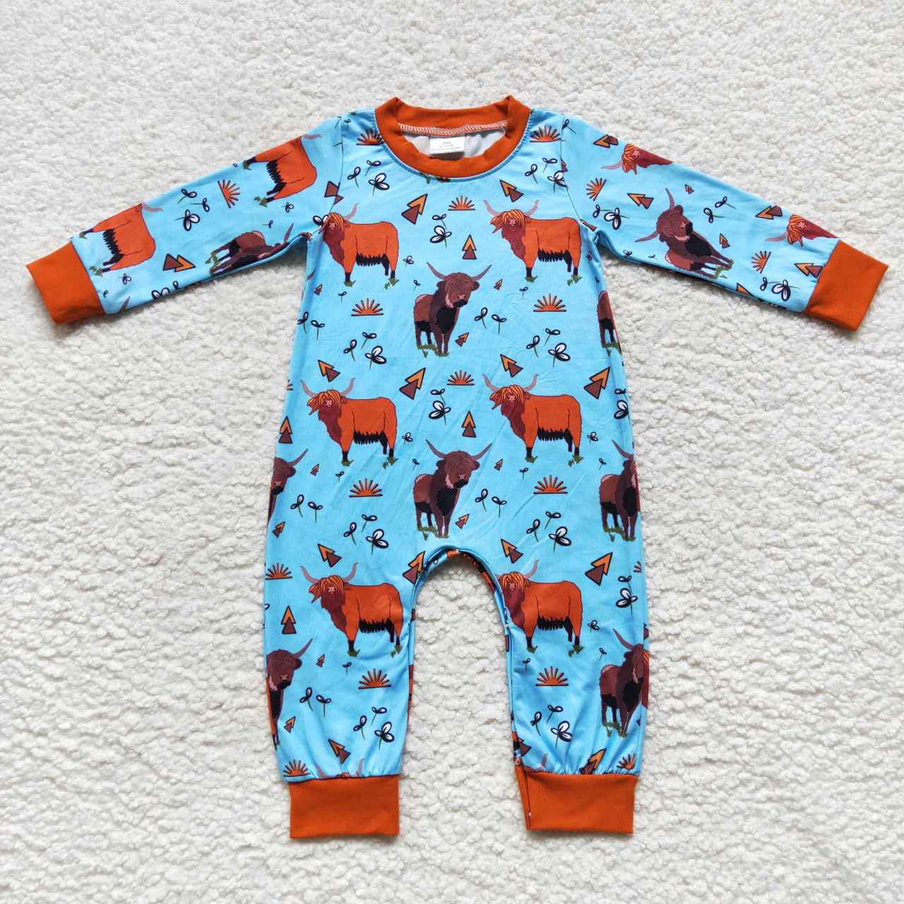LR0635 Highcow blue long sleeve kids romper