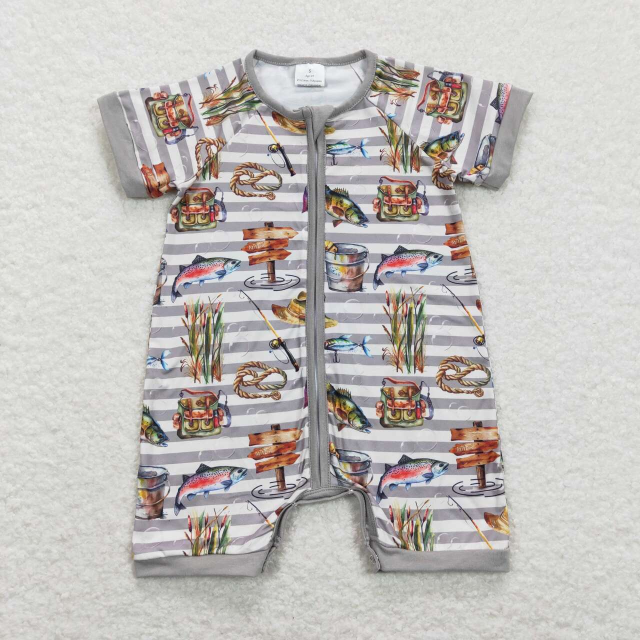 USA SHOP SR0842 Baby Boy Fishing Grey Short Sleeve Boys Zipper Romper Kids Hunting Clothes