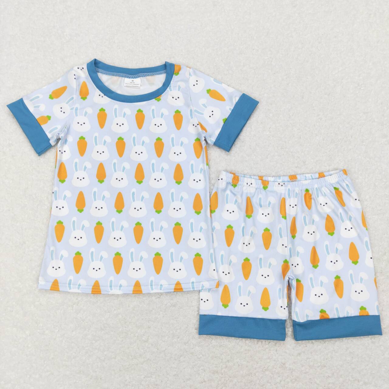 BSSO0357 Easter rabbit carrot blue short sleeve shorts boys set