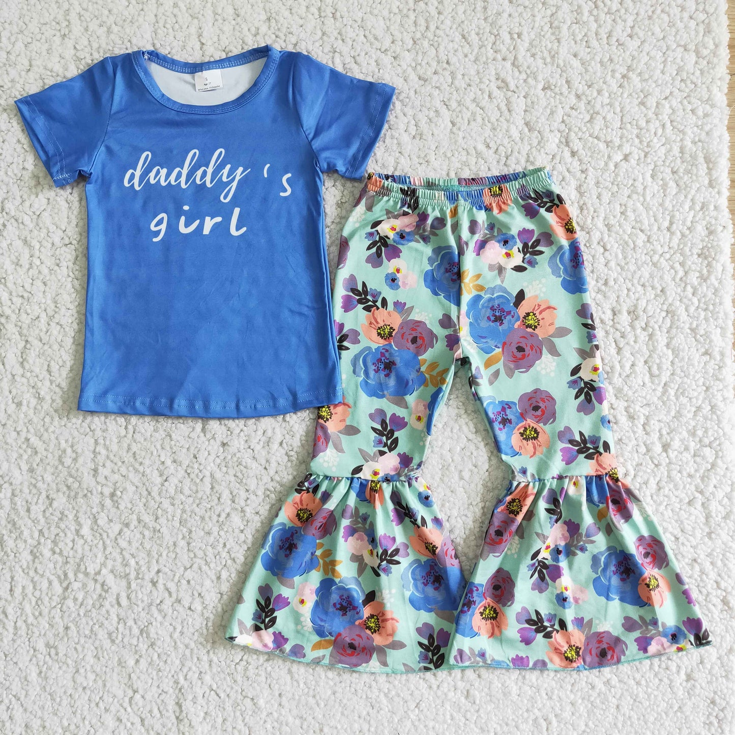 E2-4 Blue Daddy's Girl Short Sleeve Floral Print Set