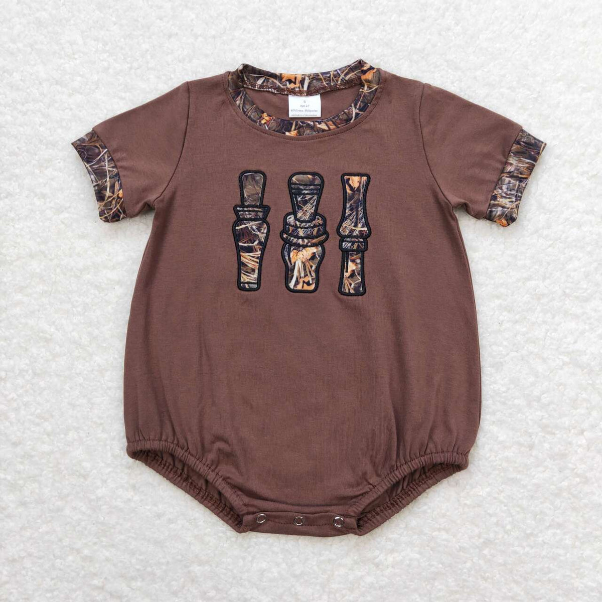 SR1402 embroidery duck call branch short sleeve boys romper