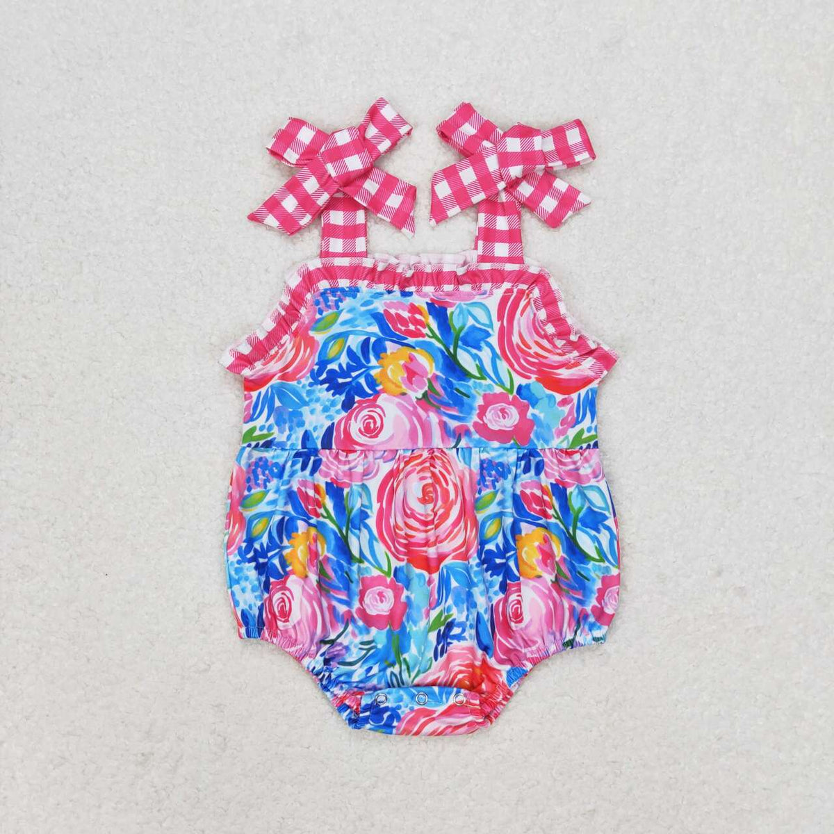 SR1143 Hot pink flower sleeveless girls romper