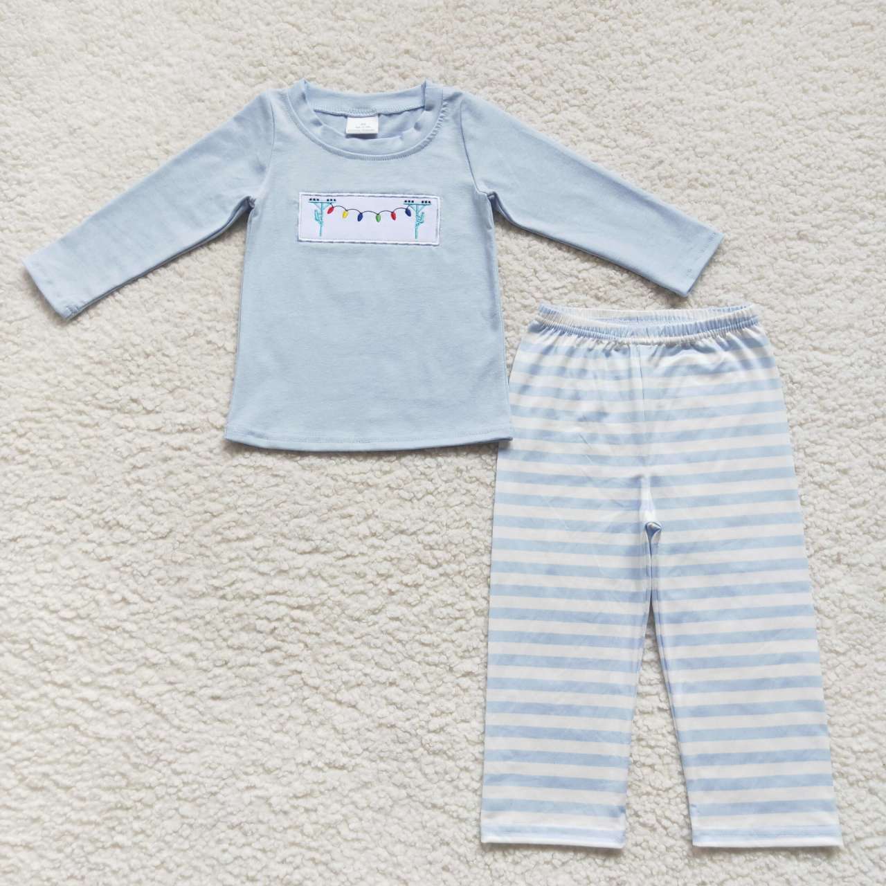 BLP0291 Christmas colorful light blue long sleeve striped pants boys set