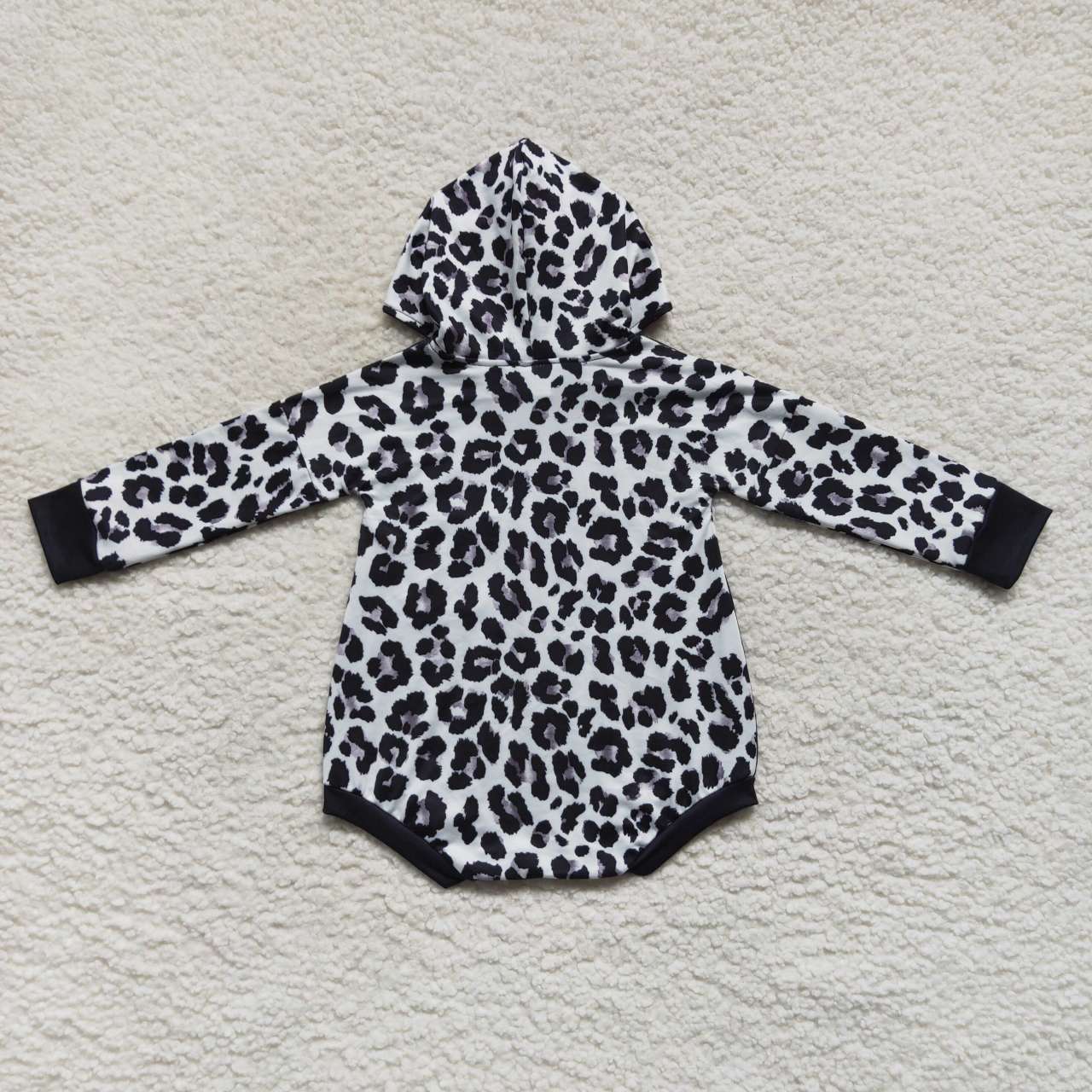 LR0594 Smile black cow print long sleeve hoodie kids romper