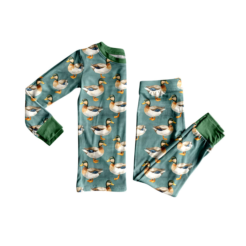 Custom moq 20 bamboo hunting mallard duck green long sleeve pants boys pajamas