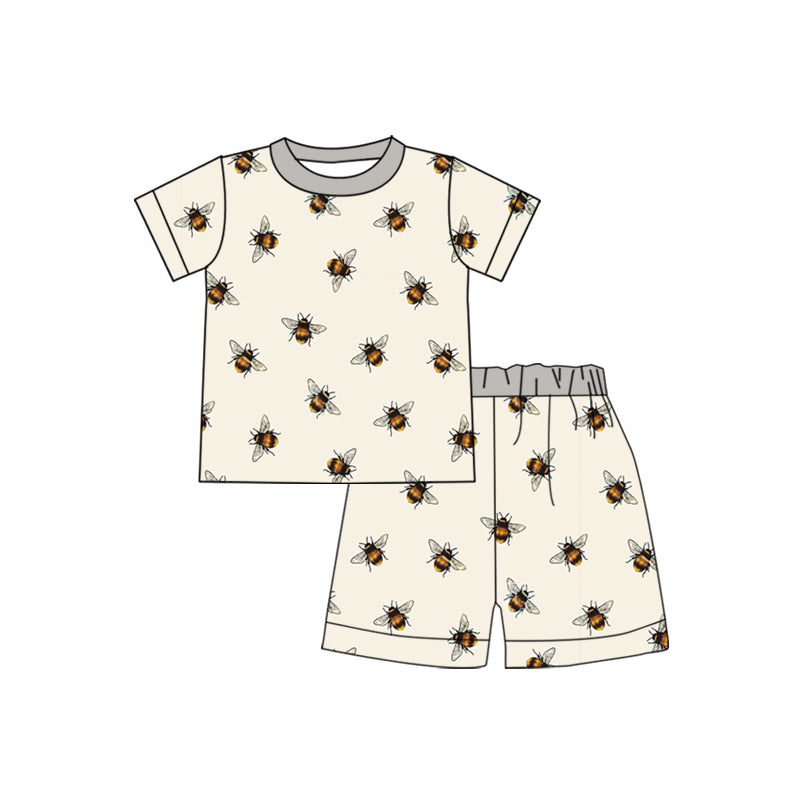 custom style cute bee short sleeve shorts kids pajamas