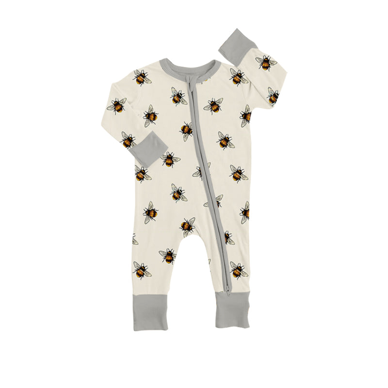 custom style cute bee long sleeve zipper girls romper