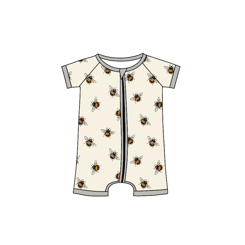 custom style cute bee short sleeve zipper girls romper