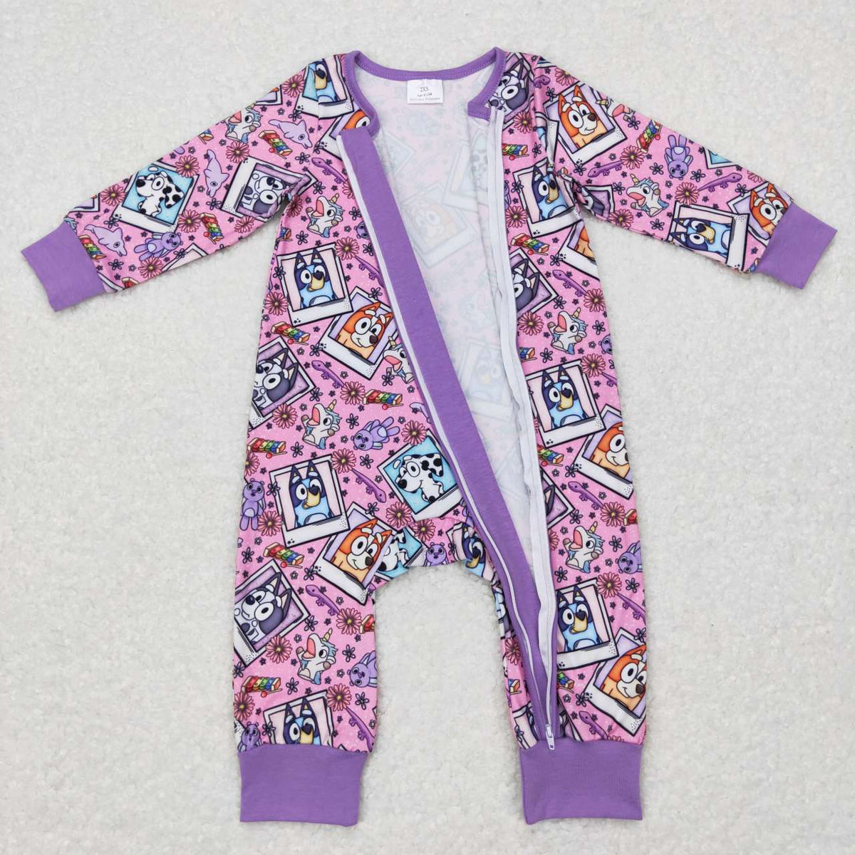 LR0331 Cartoon dog purple long sleeve girls romper