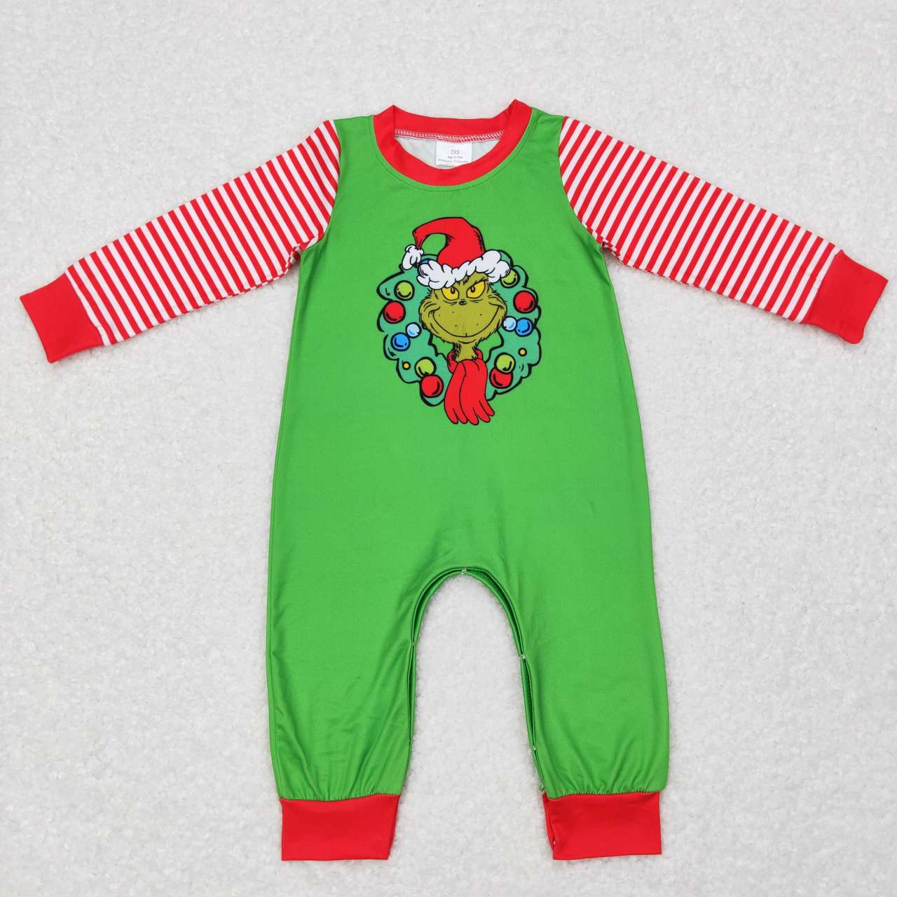 LR0579 Christmas green face green long sleeve kids romper