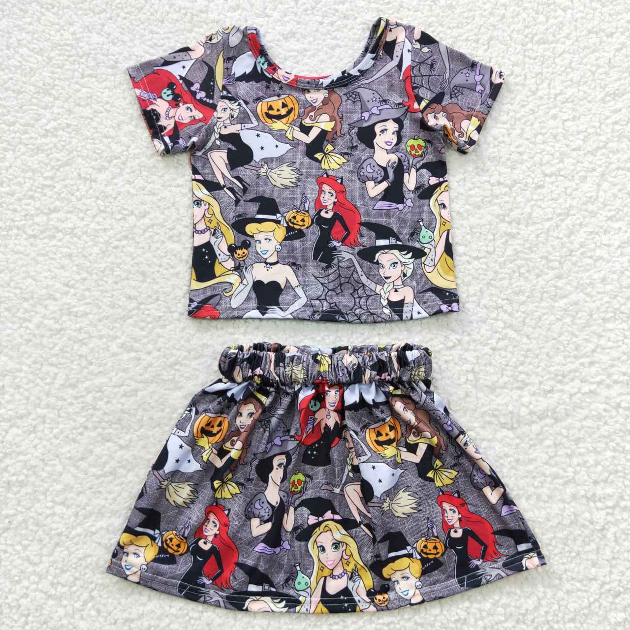 GSD0424 Halloween Cartoon Princess Short Sleeves Skirt Girls Set