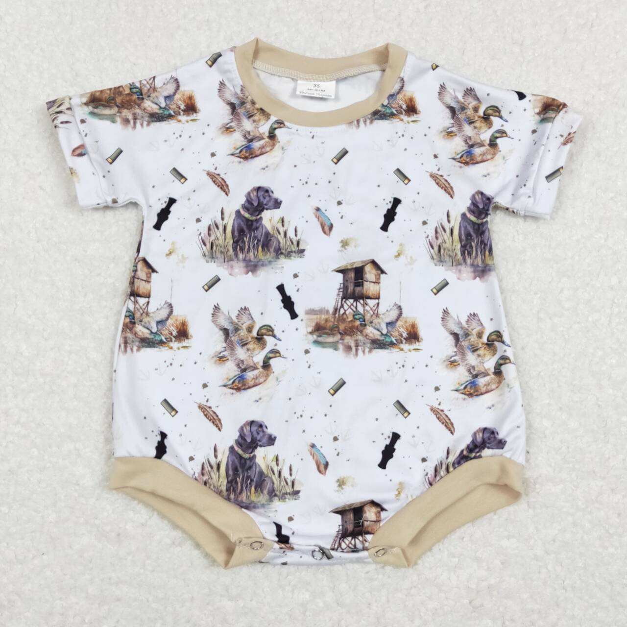SR0608 Hunting dog mallard grey short sleeve kids romper