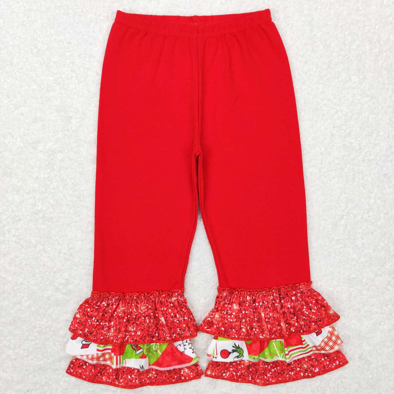 P0358 Christmas red ruffles milk silk girls pants