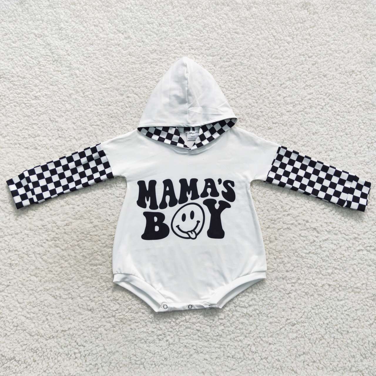 USA SHOP LR0540 Mamas boy black plaid long sleeve hoodie kids romper