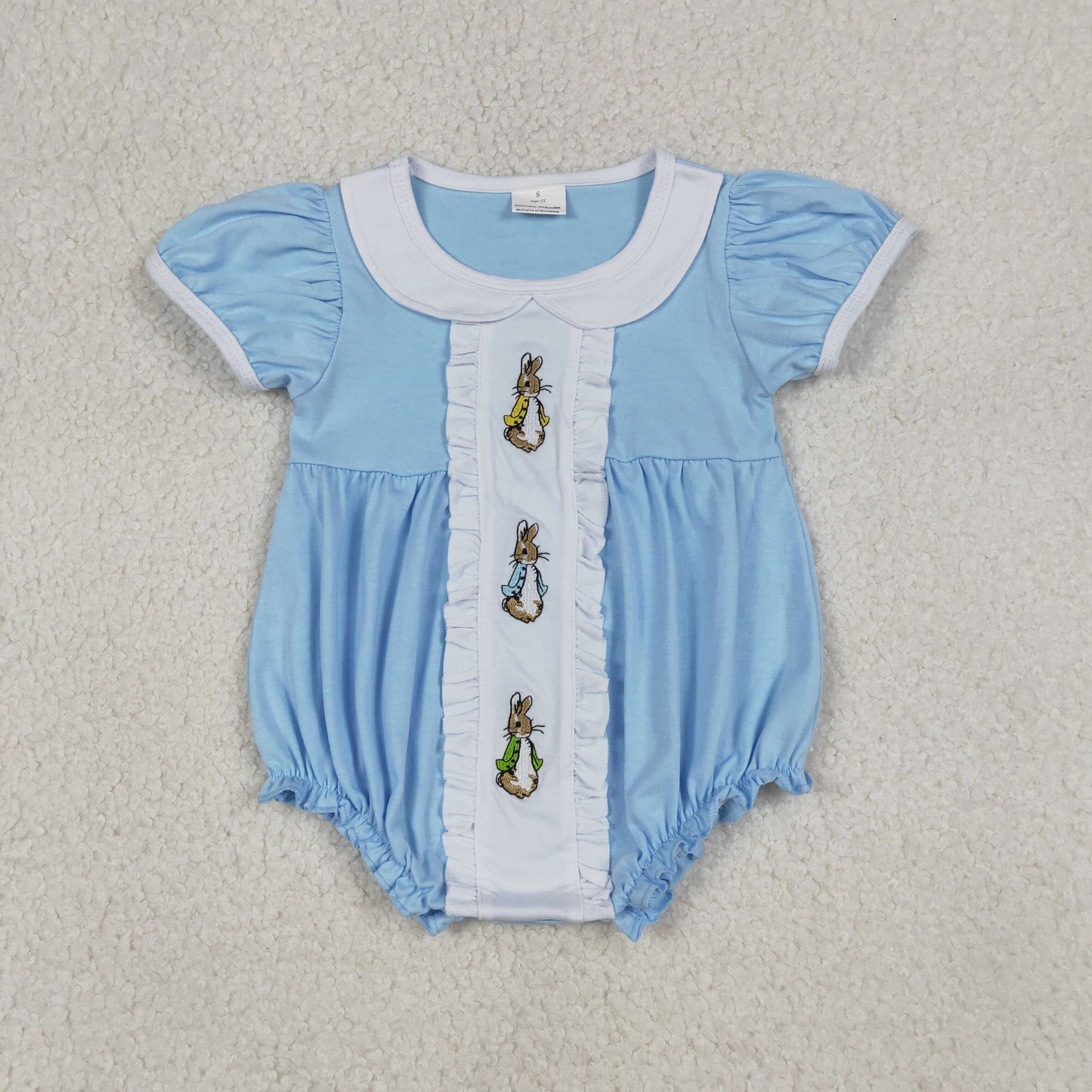 SR3382 Easter bunny rabbit blue short sleeve girls romper