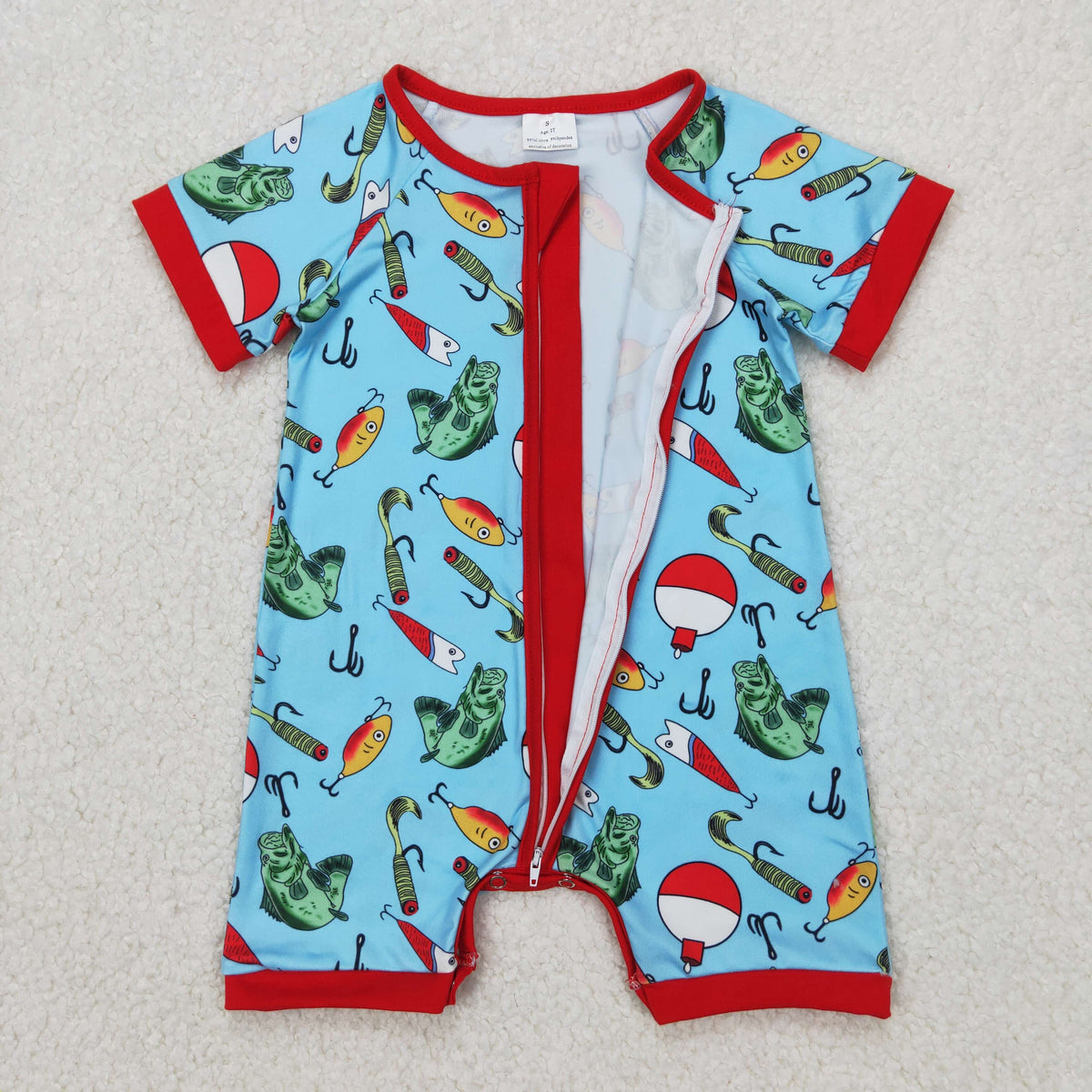 SR2707 Hunting fishing blue zipper short sleeve boys romper