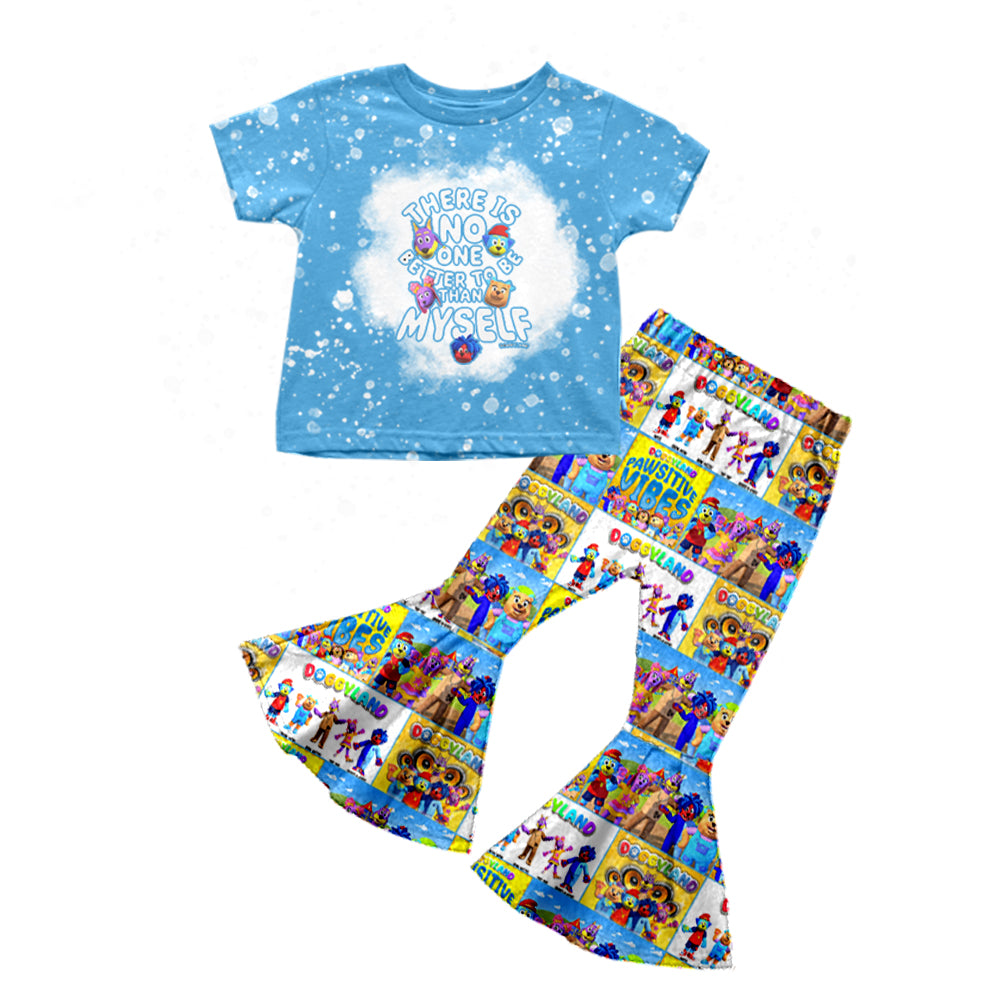 custom there is no cartoon blue short sleeve pants girls set