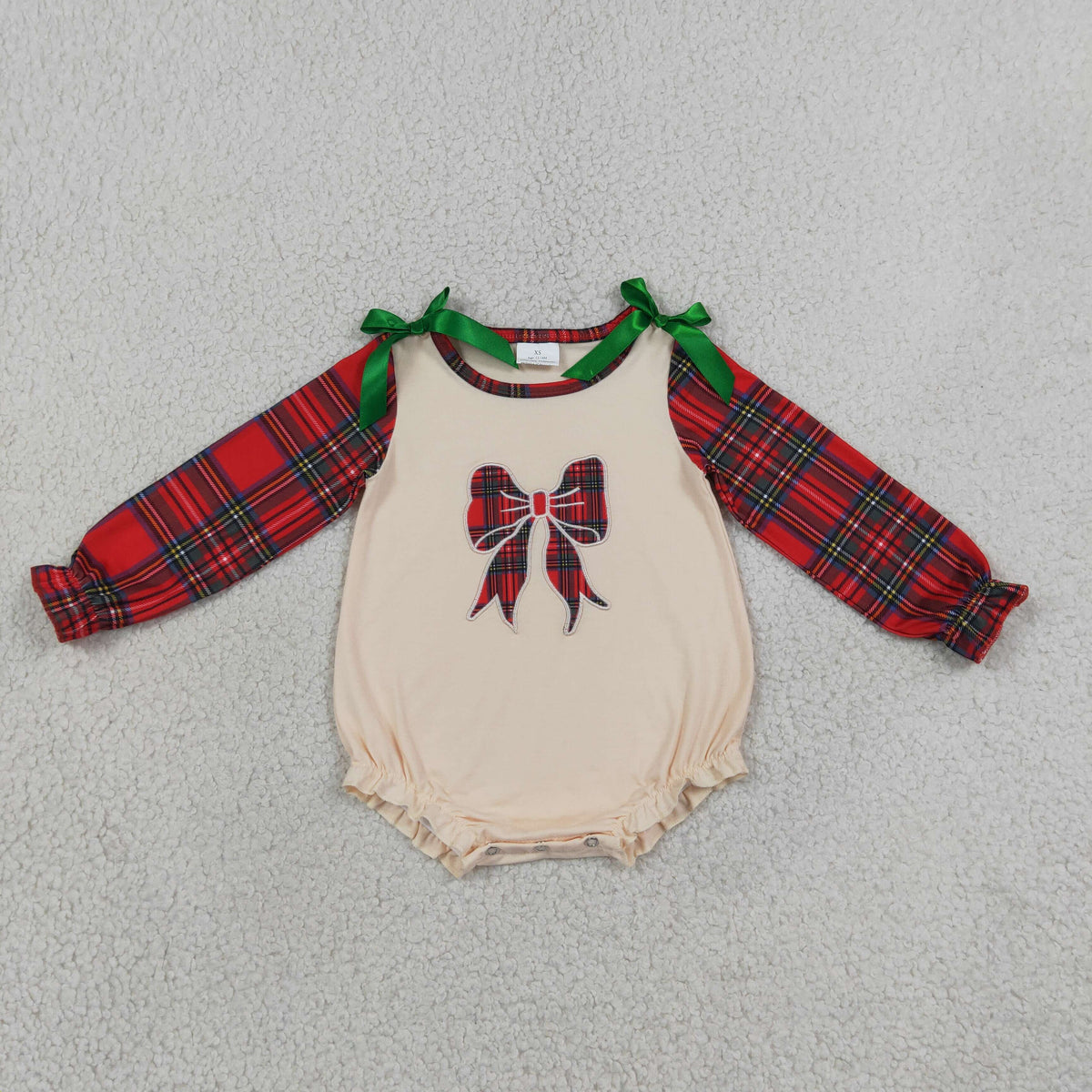LR3163 Christmas Bow Red Long Sleeve Girls Romper