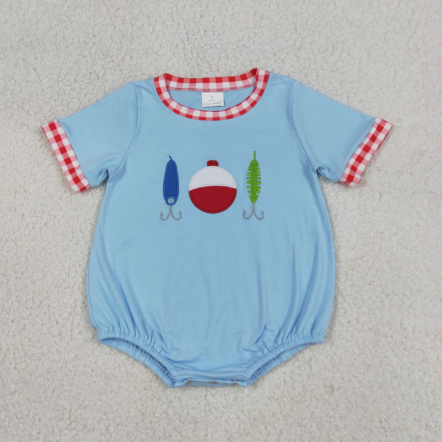 Embroidery Samples SR3577 Fishing Blue Short Sleeve Boys Romper