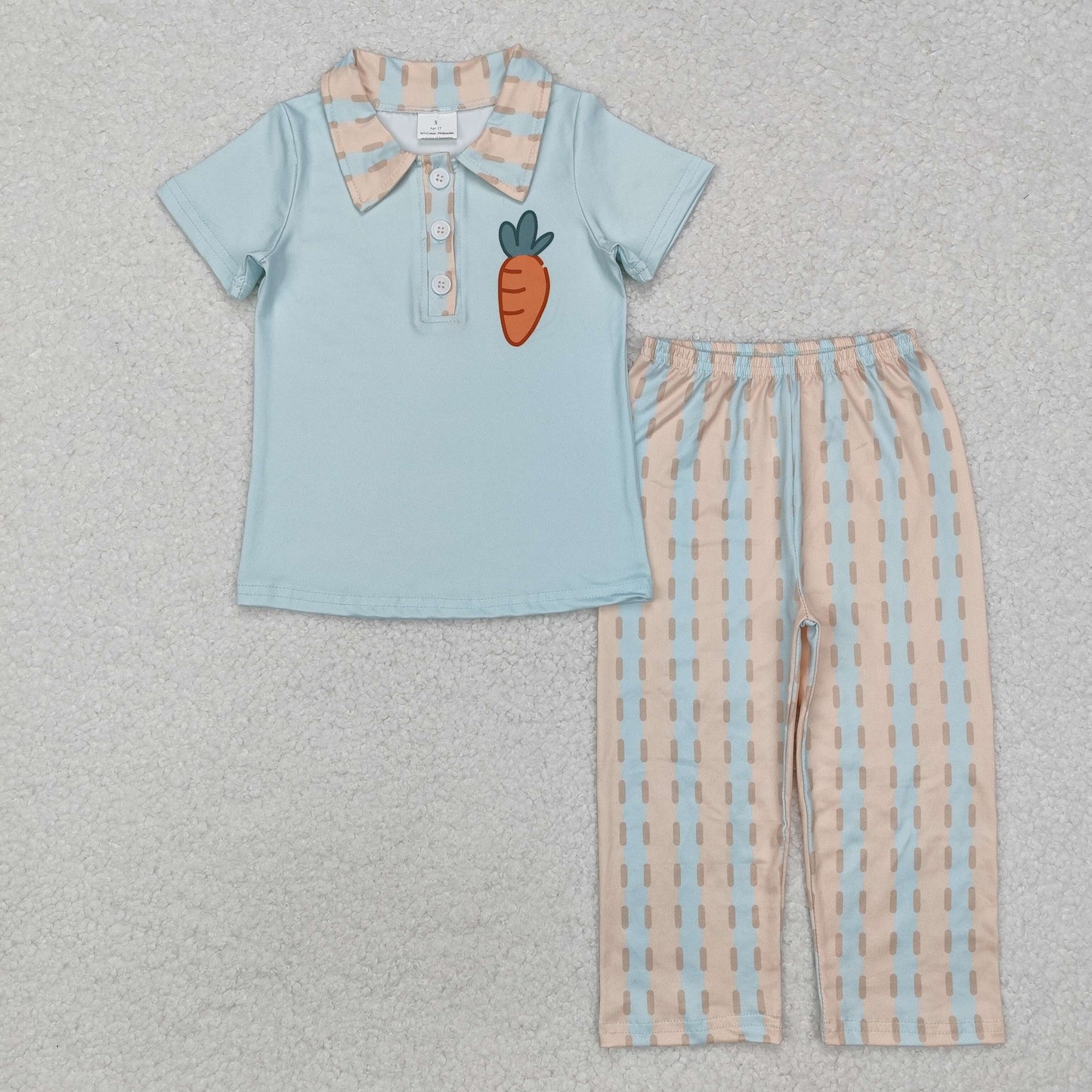 BSPO0528 Easter carrot blue short sleeve orange blue pants boys set