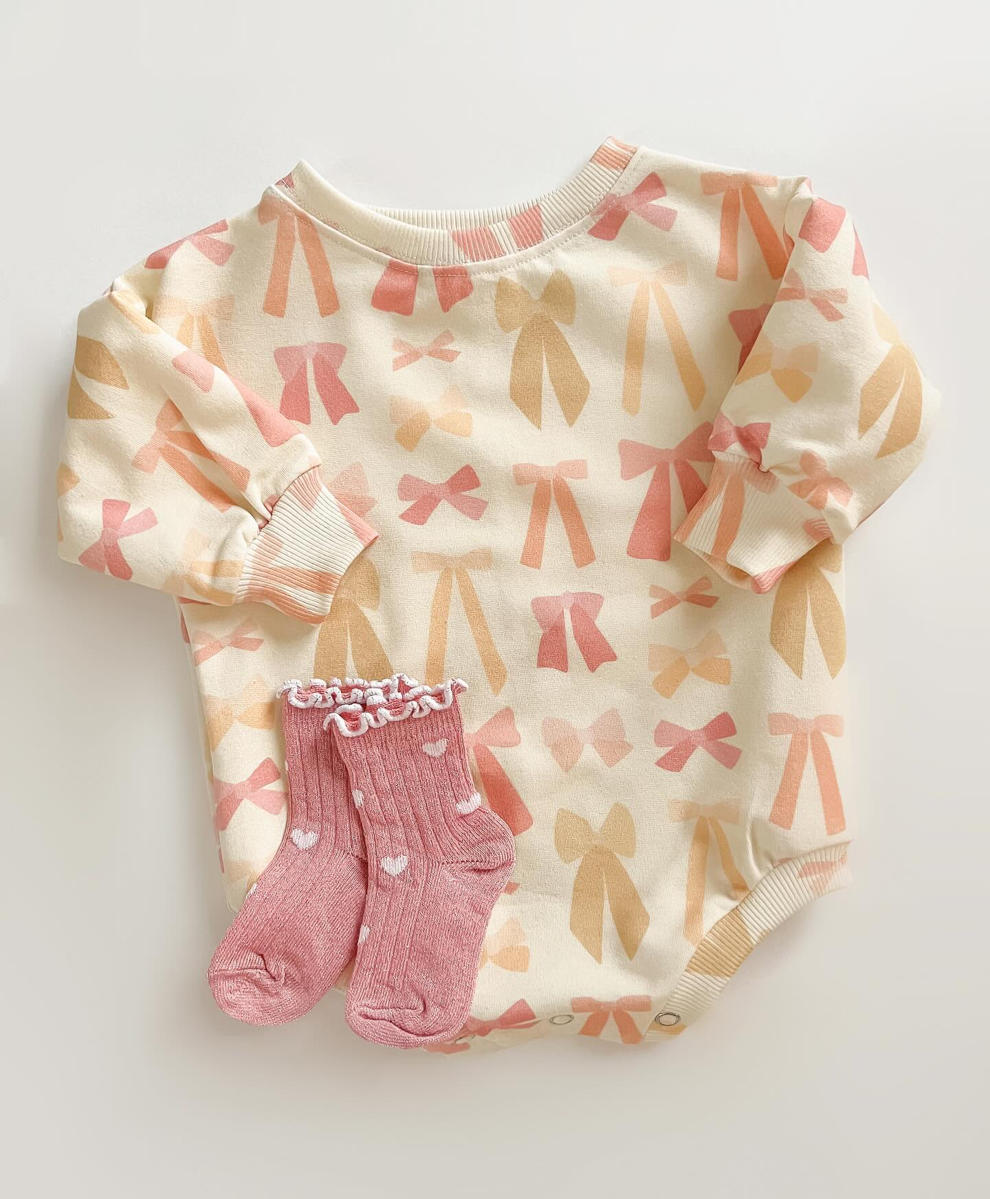 preorder LR1569 pink bows long sleeve girls romper