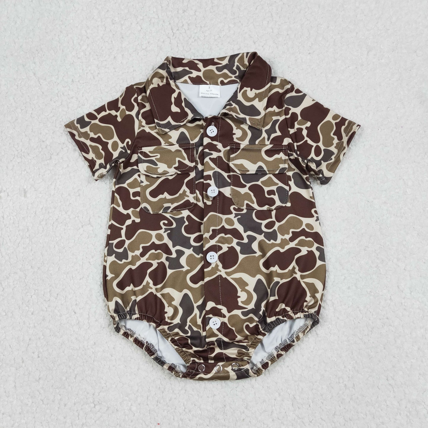 SR3659 Hunting Camo Pockets Short Sleeve Boys Romper