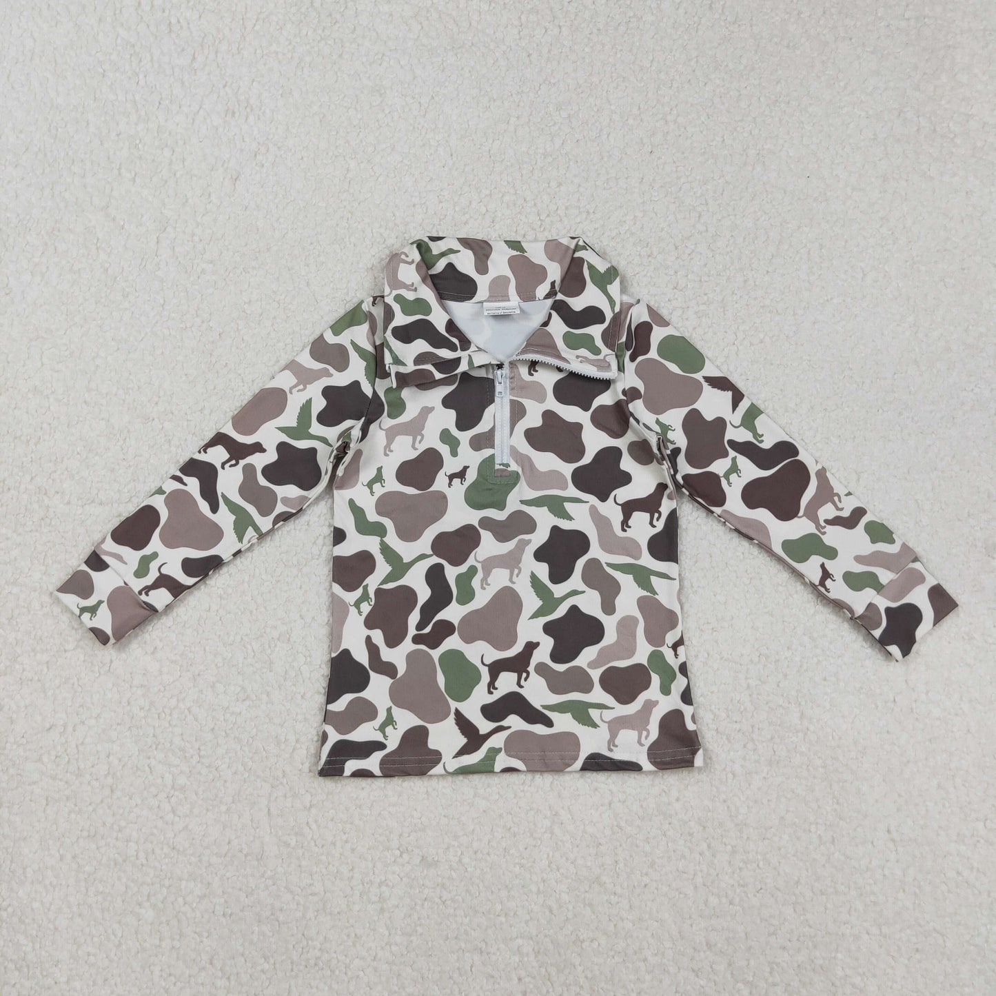 BT0955 hunting dog mallard camo long sleeve boys pullover