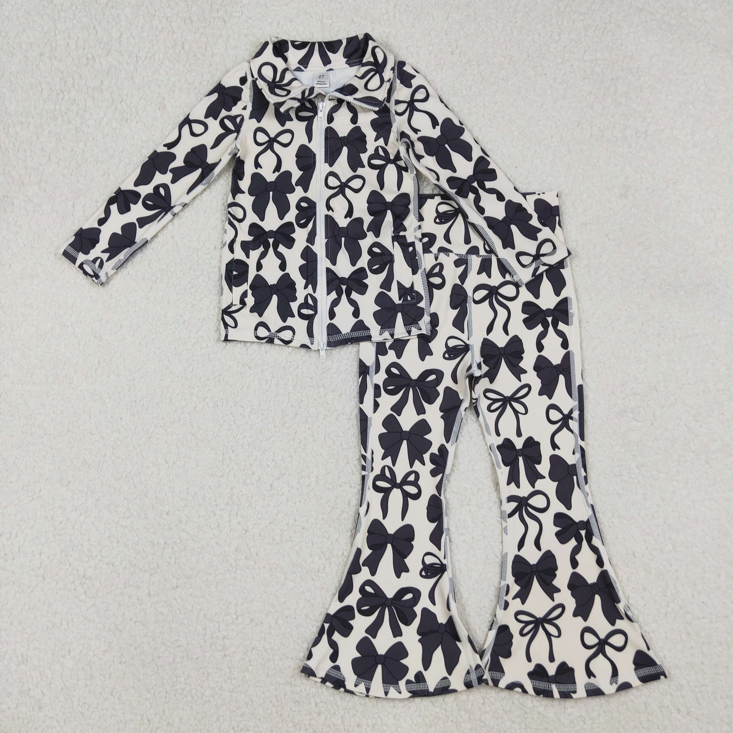 GLP2457 yoga black bows zipper long sleeve pants girls set