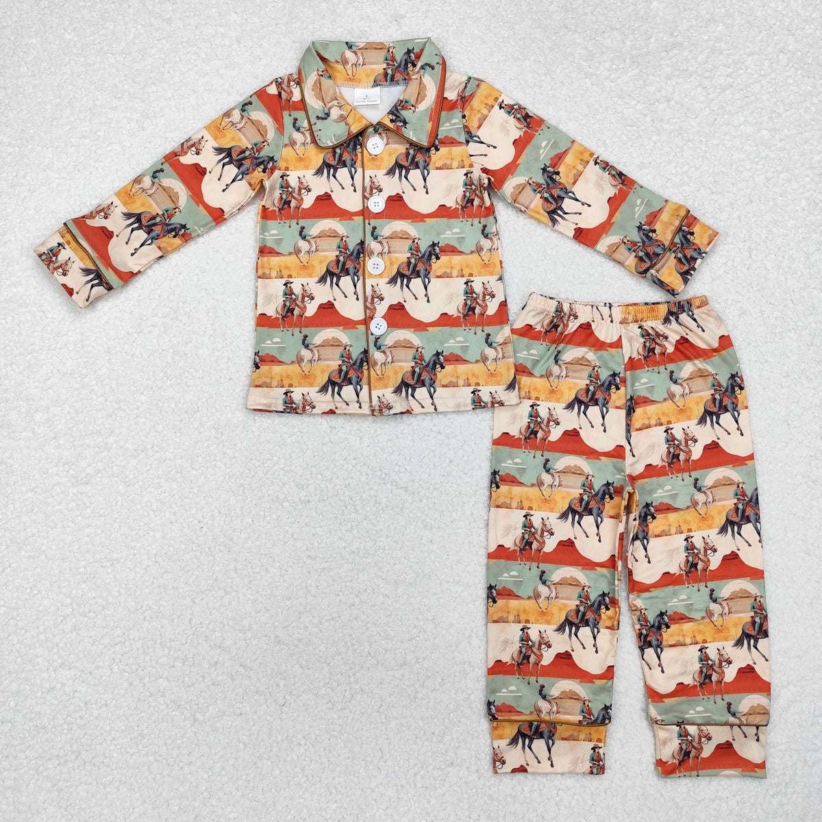 BLP0902 Western rodeo brown long sleeve pants boys pajamas