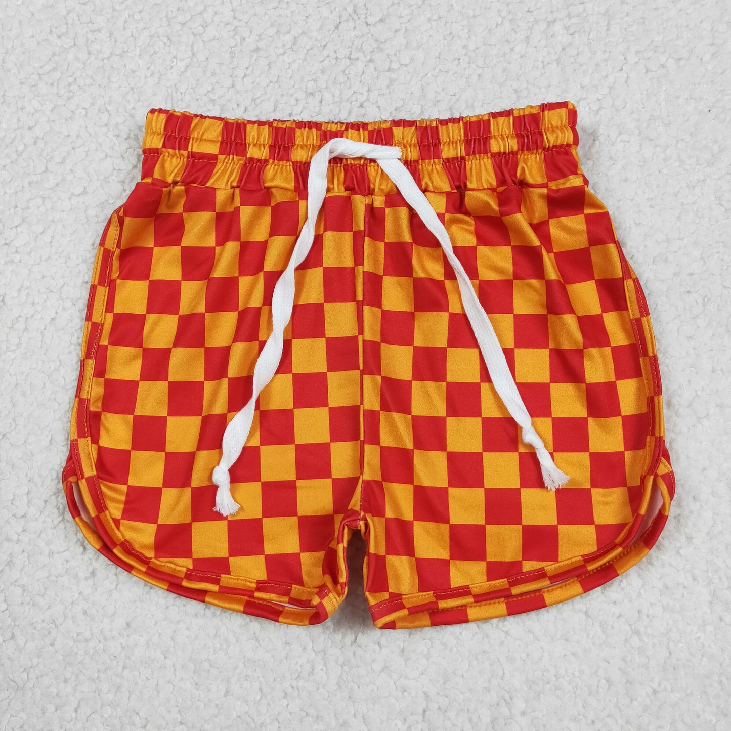 SS0297 orange red checkered girls shorts