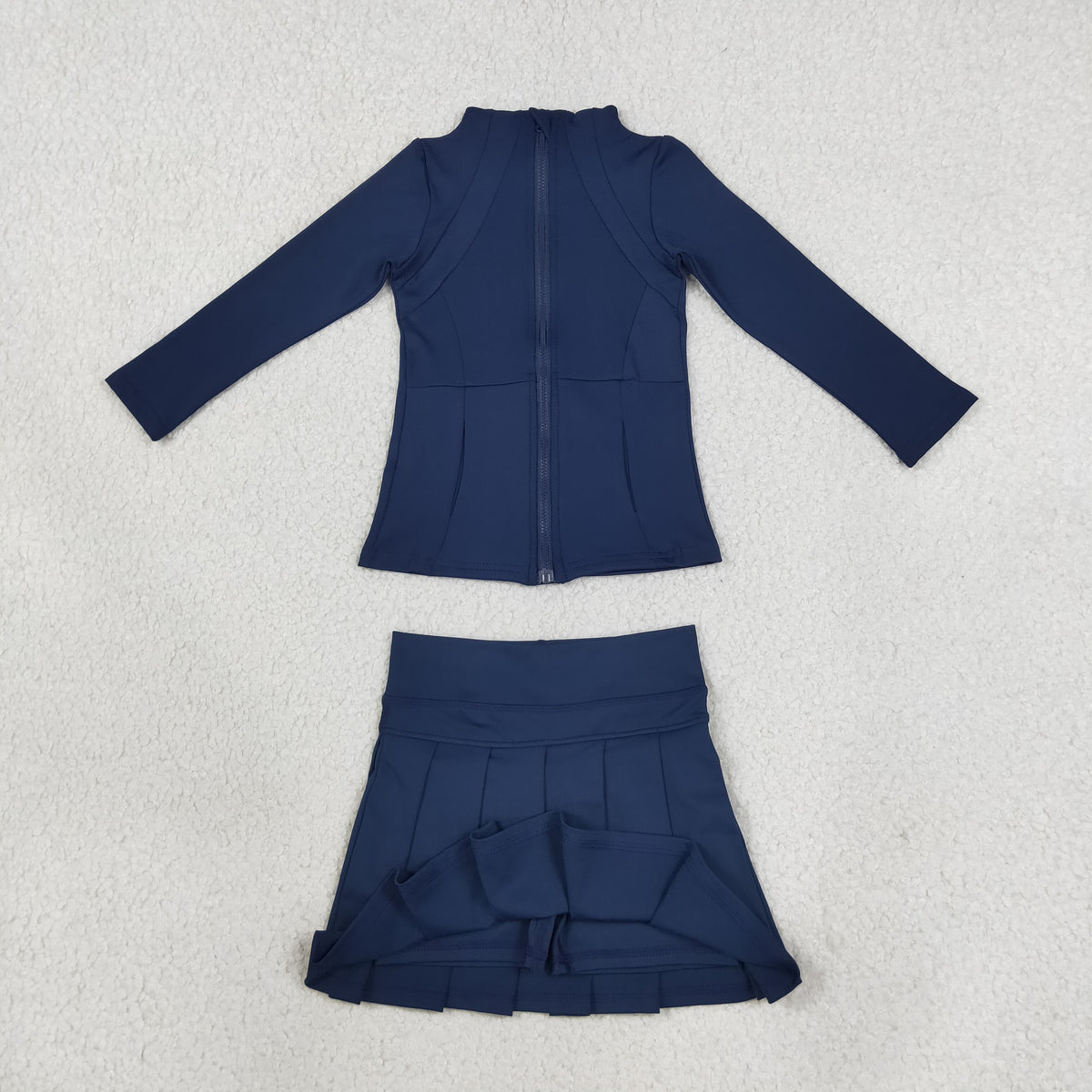 GLD1705 Yoga Navy Blue Zipper Long Sleeve Skorts Girls Set
