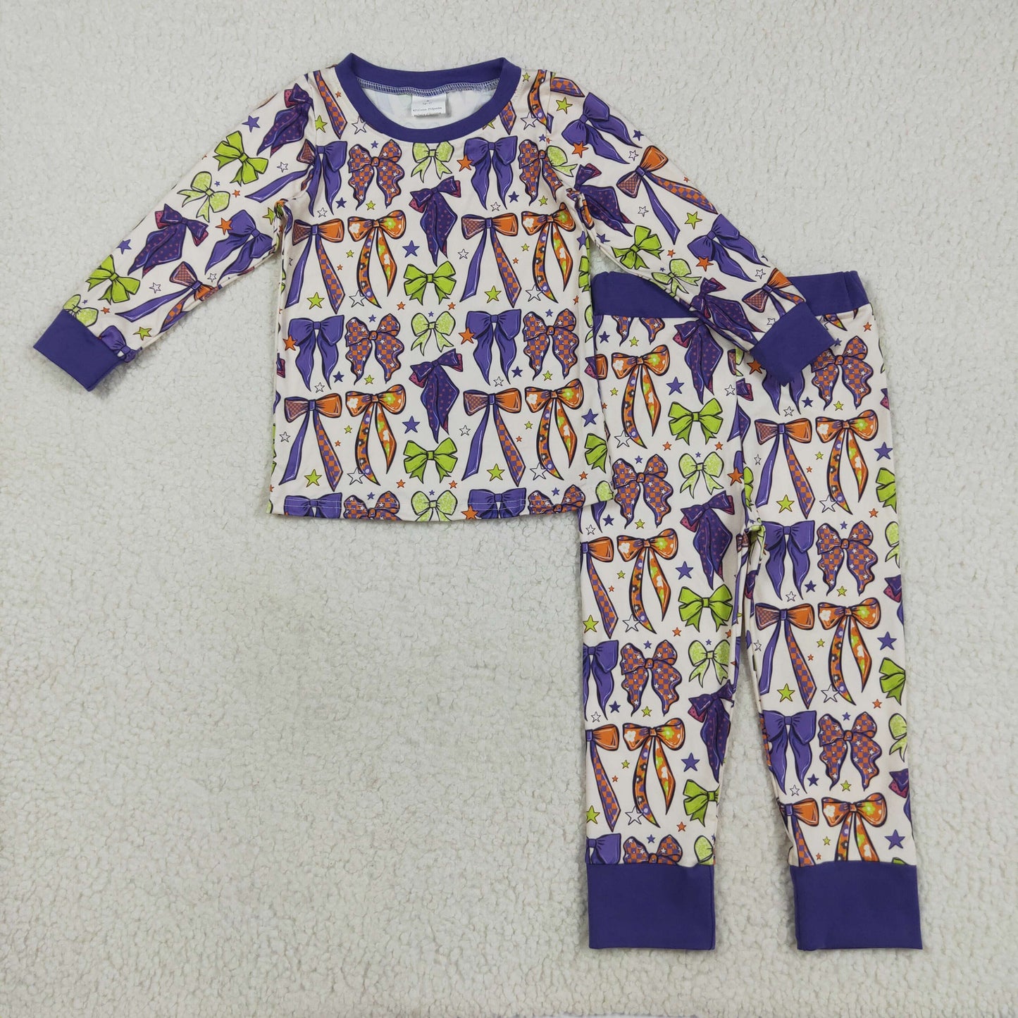 GLP2566 Halloween purple green orange bows long sleeve pants girls pajamas