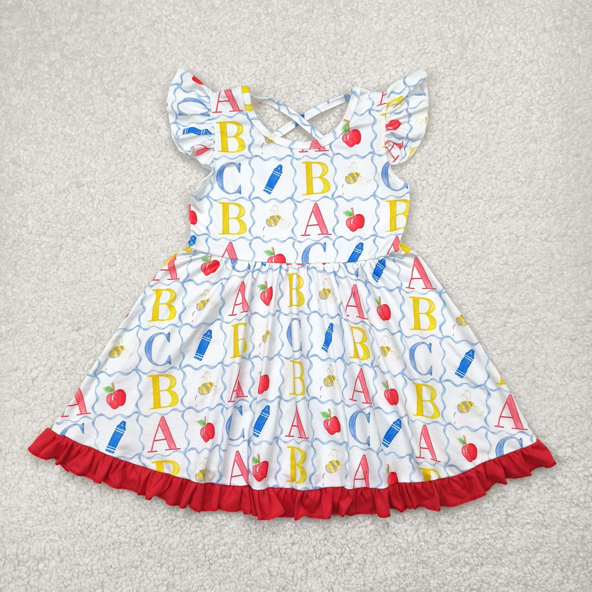 GSD2258 back to school apple flutter sleeve girls dress
