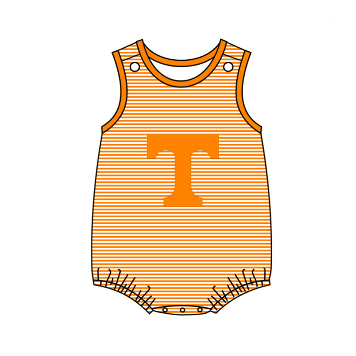custom S Team orange striped sleeveless boys romper