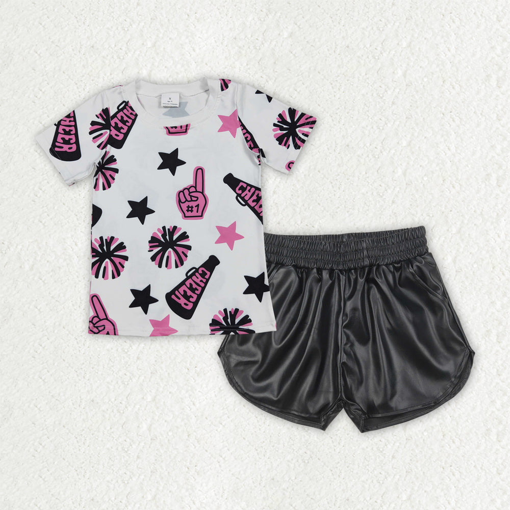 cheer top leather shorts girls set RTS Sibling Clothes