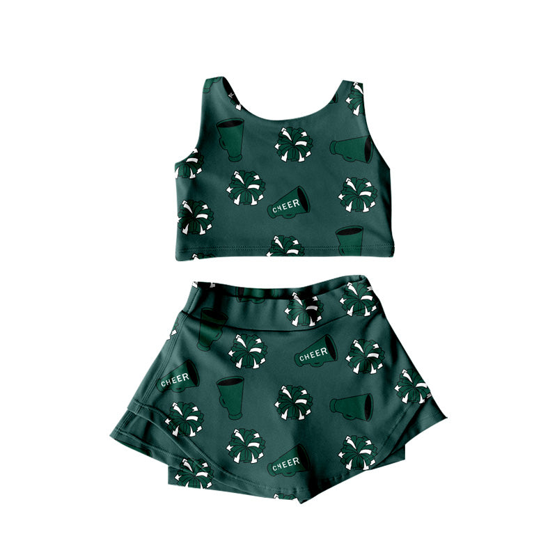 preorder cheer dark green sleeveless skirt with shorts girls set