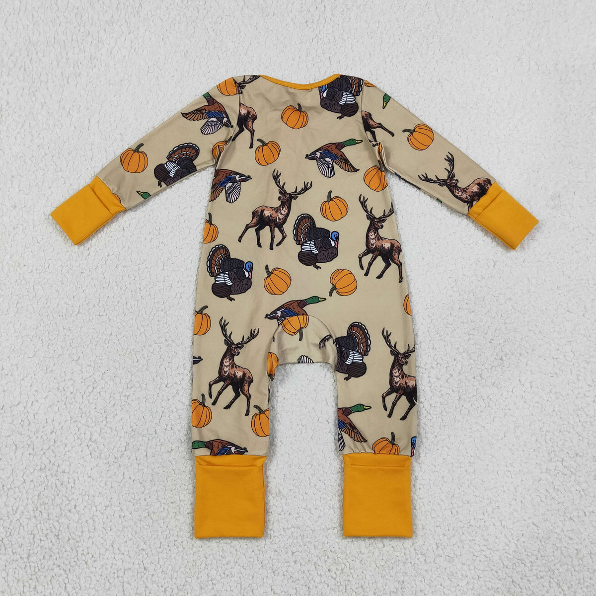 LR3251 Pumpkin Hunting Zipper Long Sleeve Boys Romper