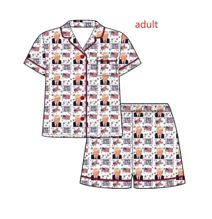Custom Trump flag red short sleeve shorts adult pajamas
