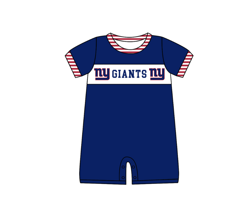 Custom Moq 3 Football Team Giants Blue Short Sleeve Boys Romper