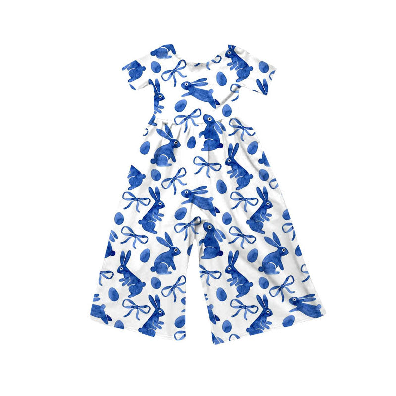 custom moq 5 Easter bunny rabbit egg blue short sleeve girls jumpsuits