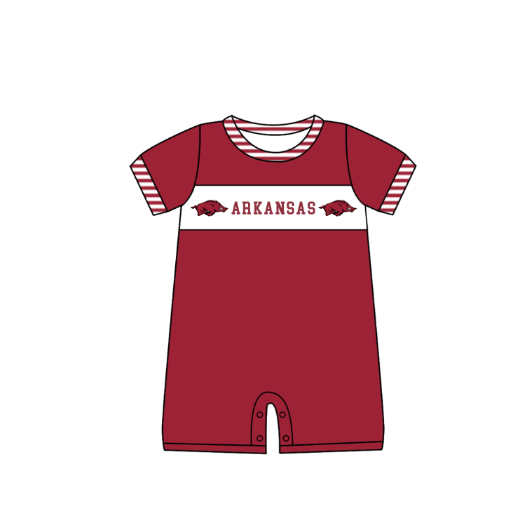 Custom Moq 3 Football Team Arkansas Red Short Sleeve Boys Romper