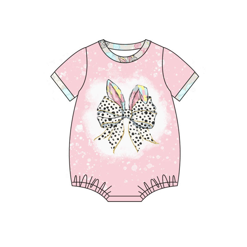 custom moq 5 Easter bunny rabbit bows pink short sleeve girls romper