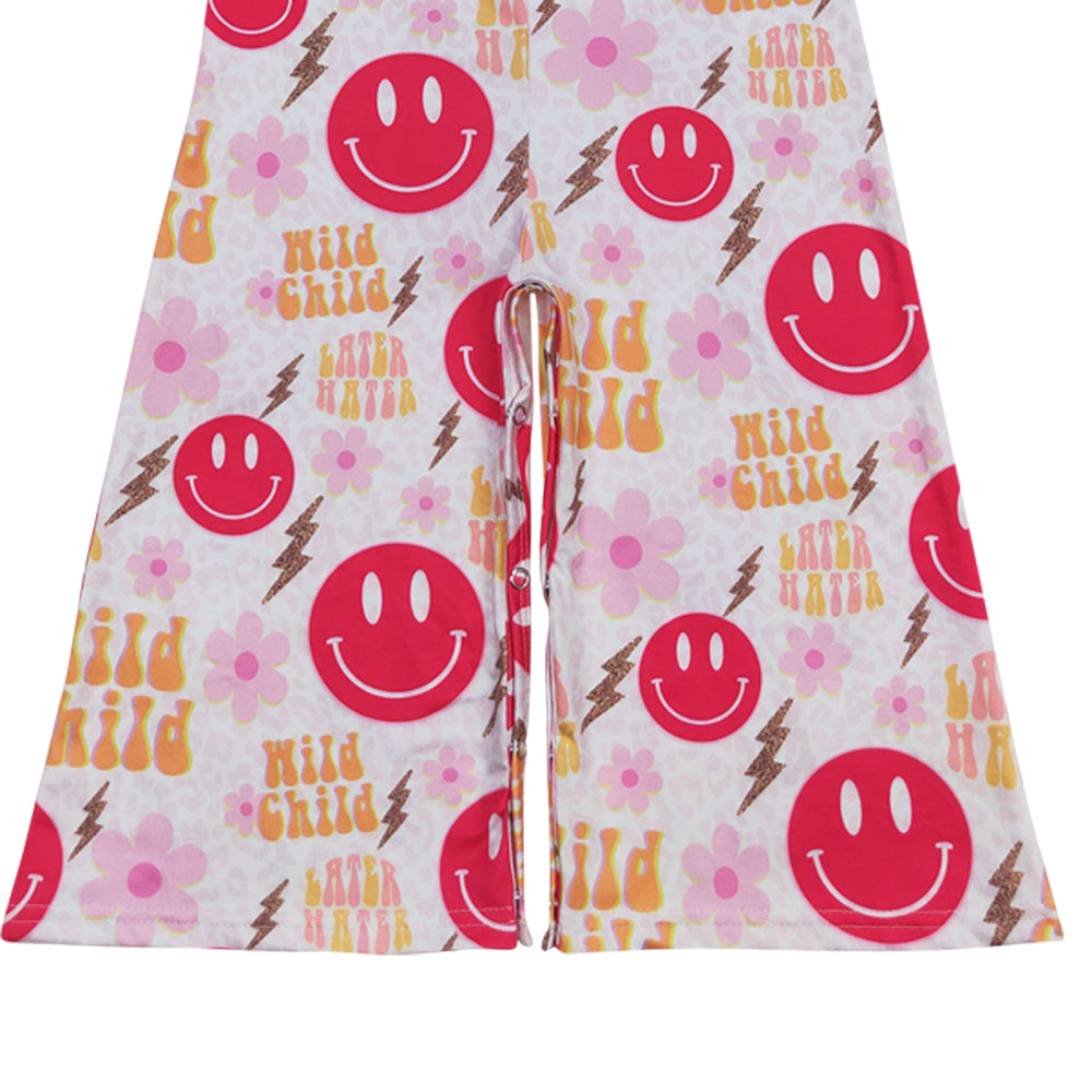 SR1195 Wild child hot pink smile flowers sleeveless girls jumpsuits