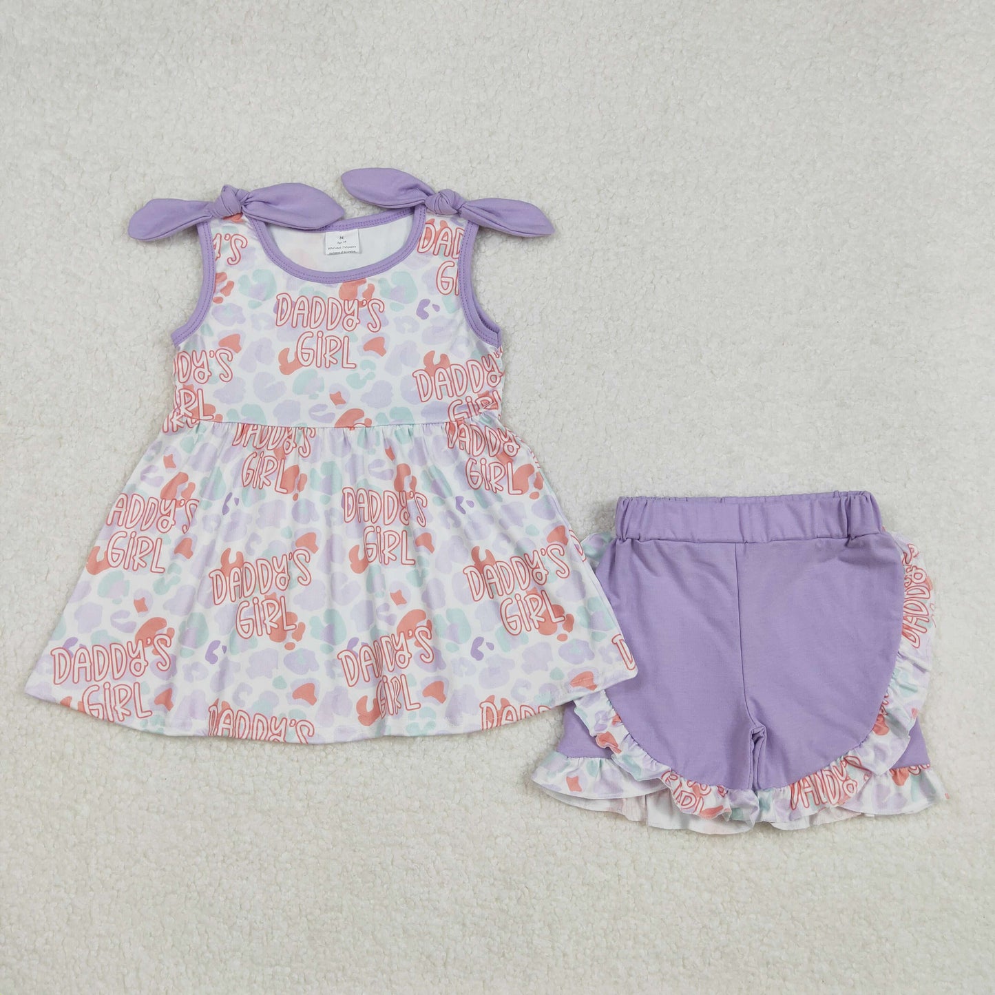 GSSO2010 daddy's girl leopard sleeveless purple ruffles shorts girls set